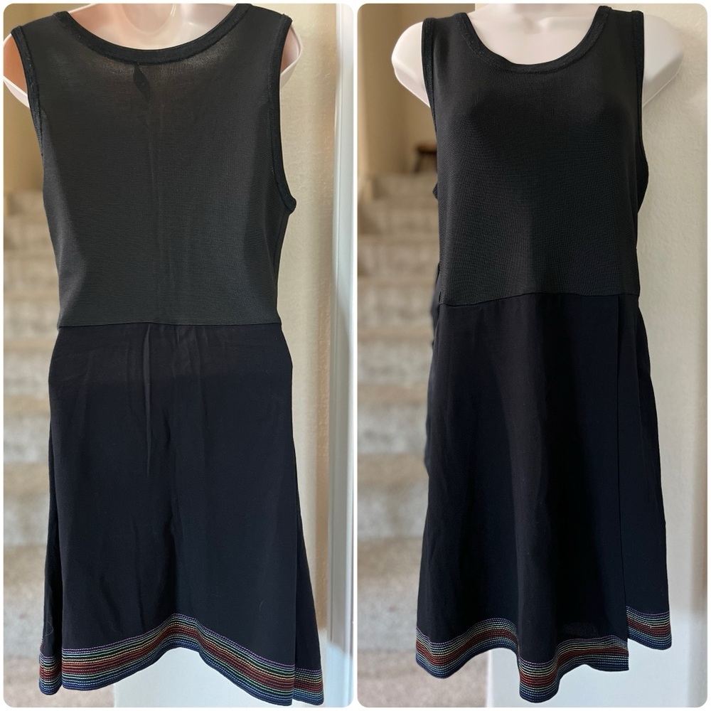 SANDRO Italy Fit Flare A-Line Tank Top Contrast Dress Colorful Stitch Skirt Hem